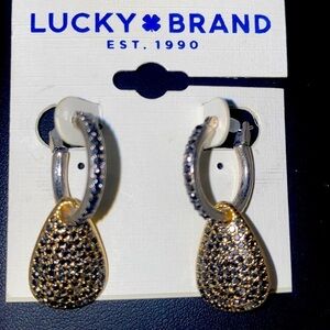 Lucky Brand Two Tone Crystal Pave Hoop Earrings NWT